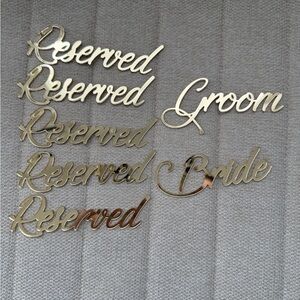 Gold Laser Cut Reserved and Bride and Groom name tags